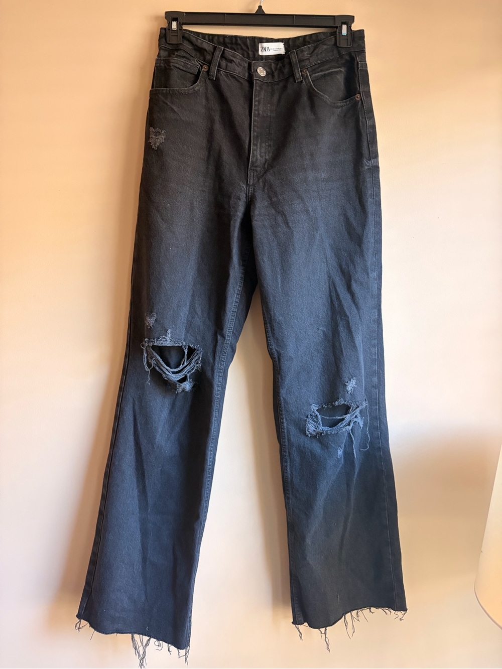 Zara Women’s Distressed Black Wide-Leg Jeans